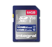 Tarjeta de Memoria de 64 GB SDxC Premium de Alta Velocidad de hasta 100 MB/s de Lectura, 45 MB/s de Escritura, Clase 10 V30 UHS-I U3, by Integral Memory