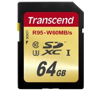 Tarjeta de memoria flash Transcend de 64 GB de alta velocidad 10 UHS-3, 95/60 MB/s (TS64GSDU3), color dorado