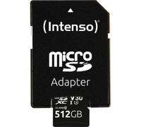 Intenso Professional microSDHC 512GB Clase 10 UHS-I, U3, V30 Tarjeta de Memoria con Adaptador SD, para grabaciones 4K, GoPro, Insta 360, dji, Osmo, Steam Deck, dron, cámara de acción, Negro