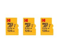 KODAK - Juego de 3 tarjetas de memoria Micro SDXC de 128 GB, velocidad y fiabilidad para un almacenamiento excepcional