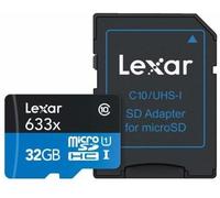 Tarjeta de memoria 633x MicroSDHC UHS-I Clase 10 de 32 GB con adaptador - LEXAR