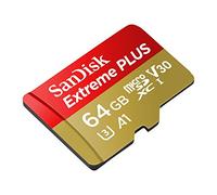 Tarjeta de Memoria SanDisk Extreme Plus 64 GB microSDXC para Smartphone, tabletas y cámaras MIL + Adaptador SD, Velocidad de Lectura hasta 100 MB/s, Clase 10, U3, V30 y A1