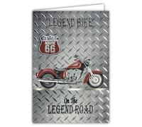 Tarjeta de moto histórica Route 66 Legend Bike on the Legend Road con licencia oficial - Plata brillante - Tarjeta abierta blanca 23 x 17 cm - Con sobre blanco, 12 x 17,5 cm - Cumpleaños y retiro