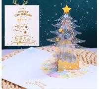 Tarjeta de Navidad, 3D Pop up Tarjeta de árbol de Navidad de Cristal con Sobre para Familiares, Amigos y Colegas