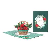 Tarjeta de Navidad, 3D Pop up Tarjeta de Cesta de Flores de Navidad con Sobre para Familiares, Amigos y Colegas