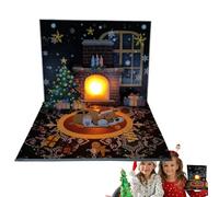 Tarjeta De Navidad - Chimenea Pop-up | Tarjeta Para Gatos Y Perros | Proyección Musical, Pila Botón Incluida, 20x15 Cm, Llama De Chimenea Vibrante, Objeto Coleccionable