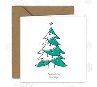Tarjeta de Navidad con diseño de árbol alegre, 15 x 15 cm, con sobre de papel kraft, interior en blanco