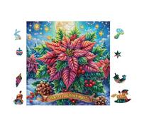 Tarjeta de Navidad con Flor de nochebuena Puzzle 100 Piezas Cartón Blanco Premium para Expertos Vacaciones Fines Semana Hobby Y Ocio Regalo Navideño 28x28cm