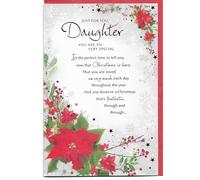 Tarjeta de Navidad para hija de 23 x 15 cm, con texto en inglés "Just For You Daughter You Are So Very Special Christmas Flowers You Mererve a Christmas that's Fantasctic"