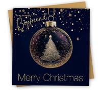 Tarjeta de Navidad para novio, diseño de bolas doradas, 150 x 150 mm, se envía con sobre, respetuosa con el medio ambiente y fabricada en el Reino Unido.