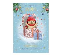 Tarjeta de Navidad para papá - Special Daddy - Erizo y estrellas - Diseño artístico festivo - Acabado especial - Fabricado en el Reino Unido - Ecológico