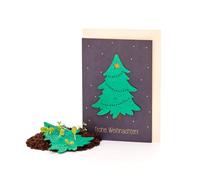 Tarjeta de Navidad sostenible para plantar con diseño de árbol de Navidad, incluye sobre, tarjeta de felicitación de Navidad con semillas, tarjeta plegable con texto en inglés «Frohe Weihnachten»