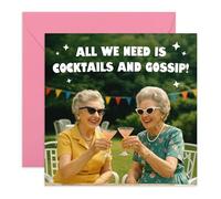 Tarjeta de noche para mujer con texto en inglés "Cocktails and Gossip!", diseño de foto vintage, divertido saludo para amiga, hermana, mamá, tía, mejor amiga, mujeres, niñas, ella, despedida de