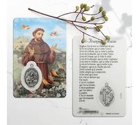 Tarjeta de oración de San Francisco de Asís con medalla - Imagen religiosa - Culto cristiano católico de Plástico