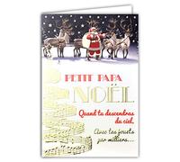 Tarjeta de Papá Noel cuando te descendras del cielo con tus juguetes por miles de Papá Noel, Campana de regalo Rennes Notas musicales con música dorada
