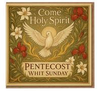 Tarjeta de Pentecostés con texto en inglés "Come Holy Spirit Paloma con borde floral", saludo religioso para amigos y familiares de la iglesia