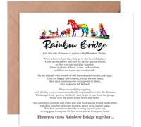 Tarjeta de poema de puente arcoíris para pérdida de mascotas, tarjeta de felicitación plegada con interior en blanco para tu mensaje, regalo de condolencias para dueños de mascotas en duelo, sobre de