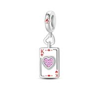 Tarjeta de póquer Ace of Hearts K Charm colgante, Charm para pulsera, compatible con Pandora Bracelet Neckalce