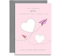Tarjeta de primer aniversario para esposa, tarjeta de aniversario de boda de papel, diseño de aviones de papel, tarjeta de tamaño A5 con sobre gris