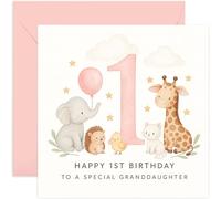 Tarjeta de primer cumpleaños para ahijada para ella, regalo sentimental de recuerdo especial para primer cumpleaños, diseño de animales dulces, edad de un año