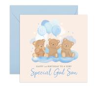 Tarjeta de primer cumpleaños para bebé - Teddy Godson 1st Birthday - regalos para bebé, niño, niños pequeños - 1 año - Viene con pegatinas