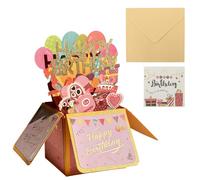 Tarjeta de regalo de cumpleaños 3D pop-up sorpresa con caja de regalo de papel recortado para mujer y niña, con sobre y tarjeta de felicitación decorativa