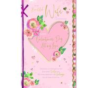 Tarjeta de San Valentín hecha a mano de lujo "To My Beautiful Wife" con diseño de corazón y flores por Wishing Well Studios, 7 x 11 pulgadas