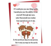Tarjeta de San Valentín para él o ella, diseño romántico de pareja de nutrias, mensaje sincero "You Are My World", divertida tarjeta de aniversario para novios, marido, tarjeta de San Valentín con