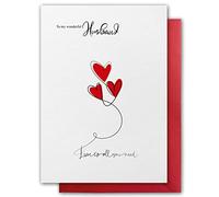 Tarjeta de San Valentín para marido. Diseño con texto en inglés «Love is all you need», respetuoso con el medio ambiente, con textura, tamaño A5. Tarjeta de San Valentín con sobre rojo. Verso en el