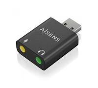 AISENS - A106-0768 - Conversor USB-A A Audio 48Khz, USB-A/M-2Xjack 3.5/H, Negro