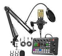 Tarjeta de Sonido en Vivo con Efectos de Mezclador y Cambiador de Voz, F998 Mesa de Mezcla de Audio, Tarjeta de Sonido Profesional con Luces LED, Múltiples Efectos de Sonido,Gold