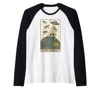 Tarjeta de Tarot Alien The World UFO Invasion Funny Cow Camiseta Manga Raglan