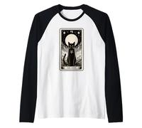Tarjeta de Tarot Diablo Negro Gato Medieval Vintage Horror Camiseta Manga Raglan