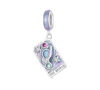 Tarjeta de Tarot - El amuleto del mundo, accesorio de pulsera con amuleto de plata de ley 925, compatible con Collar de pulsera Pandora