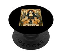 Tarjeta de Tarot Gato Mujer Gato Gato Mujer Mística Bruja PopSockets PopGrip Adhesivo