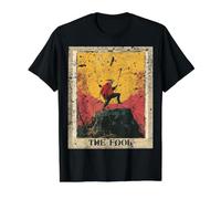 Tarjeta de Tarot Vintage Distressed The Fool Camiseta gráfica económica, Hombre, Negro, L
