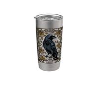 Tarjeta de Tarot Vintage Raven Gótica Wicca Bruja Pagana Negro Vaso térmico de acero inoxidable de doble pared