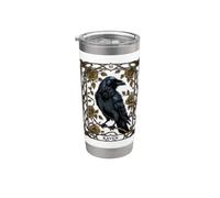 Tarjeta de Tarot Vintage Raven Gótica Wicca Bruja Pagana Negro Vaso térmico de acero inoxidable de doble pared