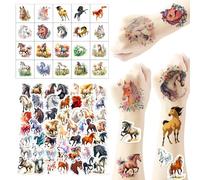 Tarjeta de tatuaje de caballos para niños con 50 rotuladores de caballo de graffiti, tatuajes de caballos para niñas y niños, impermeables, regalos a partir de 5, 6, 7, 8, 9, 10, 11, 12 años