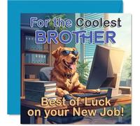 Tarjeta de trabajo de apoyo para hermano - Pawsitively Brilliant Vibes - Perro alegre en un escritorio animando a tu hermano - Cuadrado de 145 mm, sobre incluido