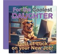 Tarjeta de trabajo de apoyo para hija - perro de oficina descarado con gafas de sol trae una sonrisa - escena de escritorio divertida con Golden Retriever - 145 mm cuadrado, sobre incluido