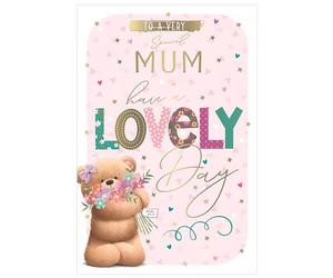Tarjeta del día de la madre para mamá, con texto en inglés "Special Mum Have a Lovely Day", oso de peluche con diseño de flores, rosa, 23 x 15 cm