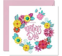 Tarjeta del día de la madre para mamá, tarjeta floral contemporánea para el día de la madre para madre de hijo e hija, 145 mm x 145 mm, hermoso ramo de flores para mamá, mamá, mamá, mamá, mamá, mamá, mamá