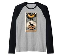 Tarjeta del Tarot Ermitaño Gato místico en Caja Gato Divertido Camiseta Manga Raglan