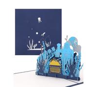 Tarjeta desplegable 3D "buceador y mundo submarino" - Fantástica tarjeta de cumpleaños y tarjeta de viaje, tarjeta de invitación para cumpleaños infantil, vale de regalo para nadar y intercambiar