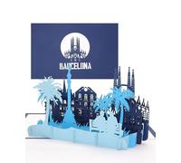 Tarjeta desplegable "Barcelona - Panorama con Sagrada Familia" - Tarjeta de felicitación 3D, recuerdo, invitación, regalo y vale de viaje para vacaciones en España y viaje urbano