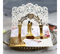 Tarjeta desplegable de boda 3D, tarjeta de boda con pareja de novios y sobre blanco, tarjeta de felicitación romántica para la oficina de registro, ceremonia de boda iglesia y aniversario de boda