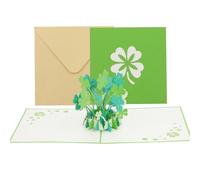 Tarjeta desplegable de trébol de cuatro hojas, 1 tarjeta de recuperación 3D con símbolo de la suerte, hecha a mano, para cumpleaños, día de la madre, consagración juvenil (15 x 15 cm, verde)