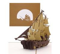 Tarjeta desplegable de velero con diseño de cuatro masters, tarjeta de cumpleaños en 3D, vela y navegación - Tarjeta 3D con sobre en caja de regalo y cupón de viaje en barco | barco | velero