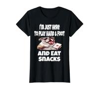Tarjeta Divertida con Texto en inglés I'm Just Here To Play Hand & Foot and Eat Snacks Camiseta gráfica económica, Mujer, Negro, XS
